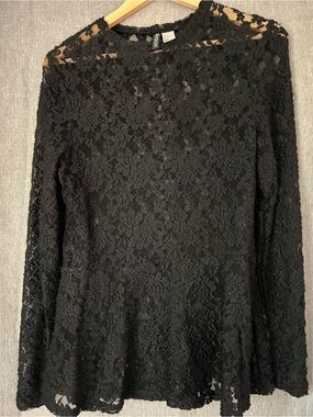 Divided H&M Y2K Black Floral Lace Long-Sleeve Top